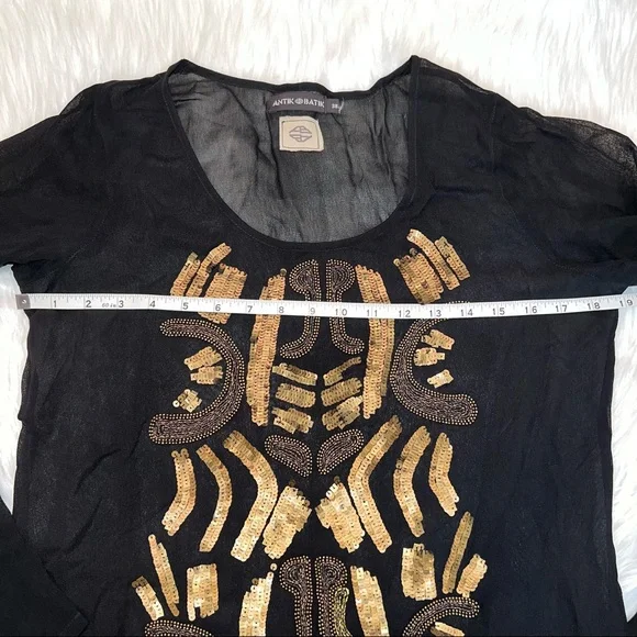 Antik Batik Black Sequined Long Sleeve Sheer Shirt Size 38 / 8 NWOT - Picture 5 of 6